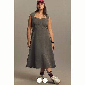 By Anthropologie Heathered Sweetheart Scuba Midi Dress Size L Gray NEW A-Line